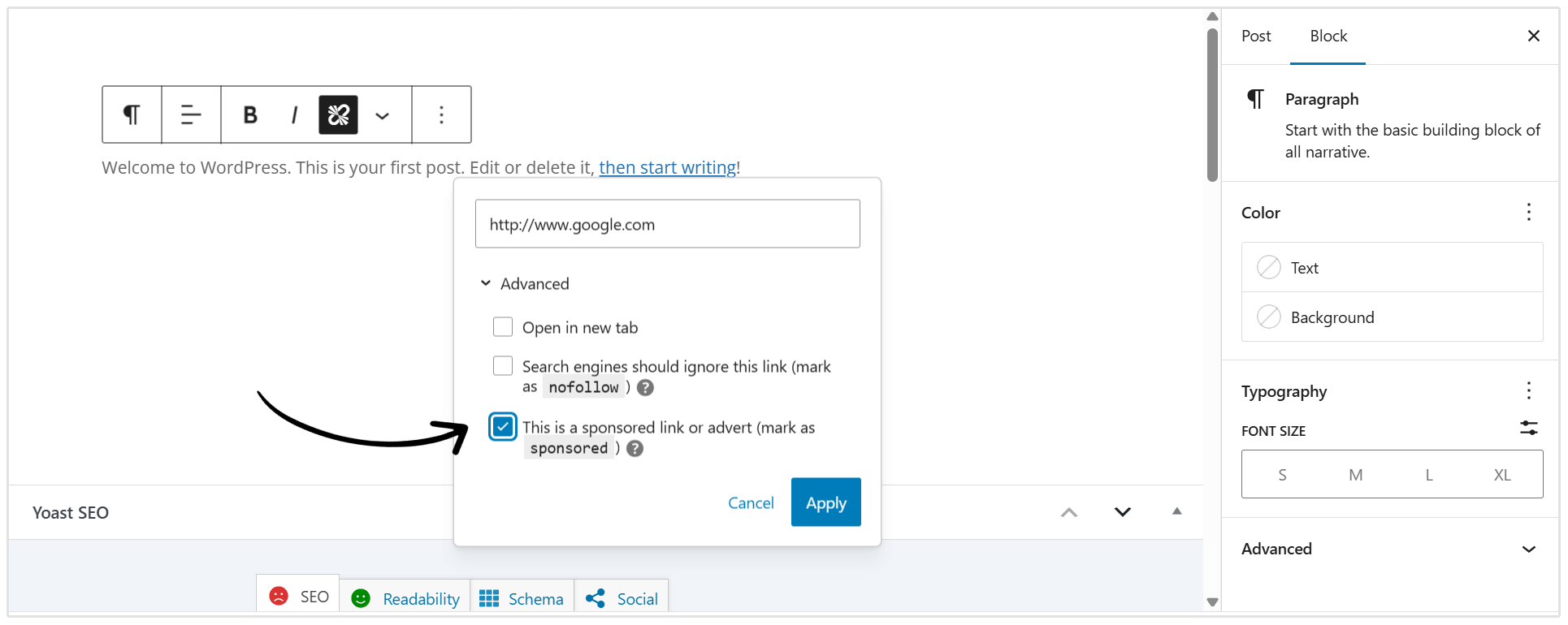 Lien sponsorisé dans WordPress